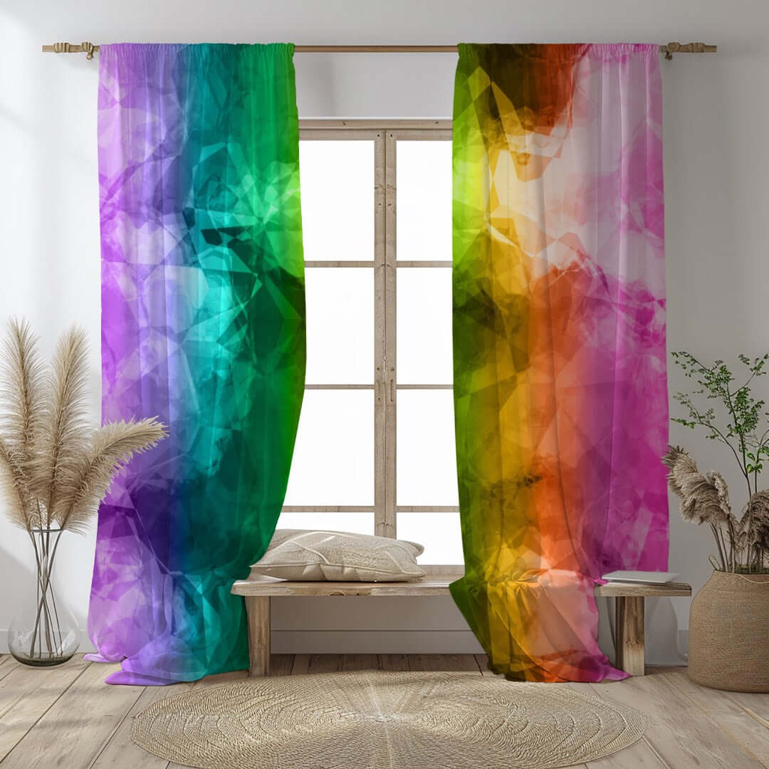 Rainbow Crumple Abstract Art Unlined Colorful Window Curtains