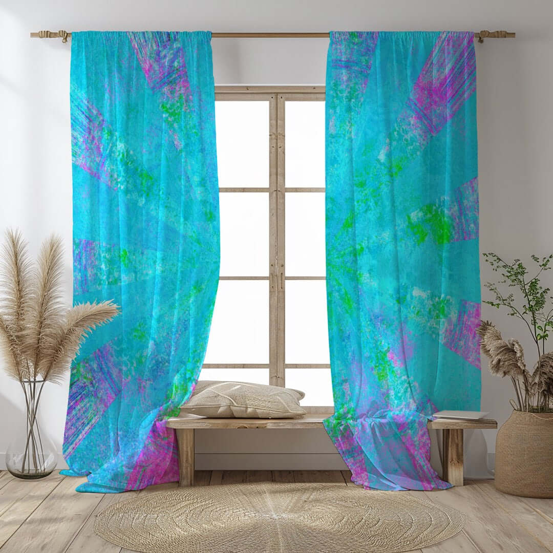 Blue Stingray Abstract Art Unlined Colorful Window Curtains