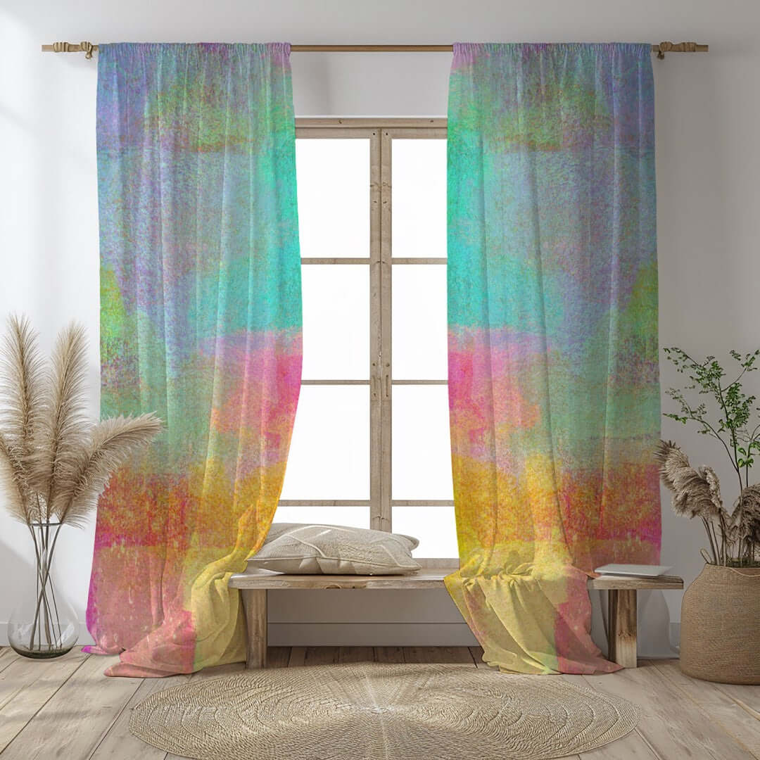 Pastel Fields Abstract Art Unlined Colorful Window Curtains