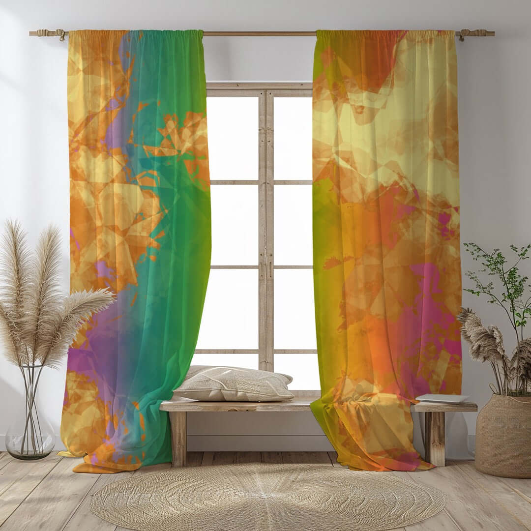 Rainbow Geode Abstract Art Unlined Colorful Window Curtains