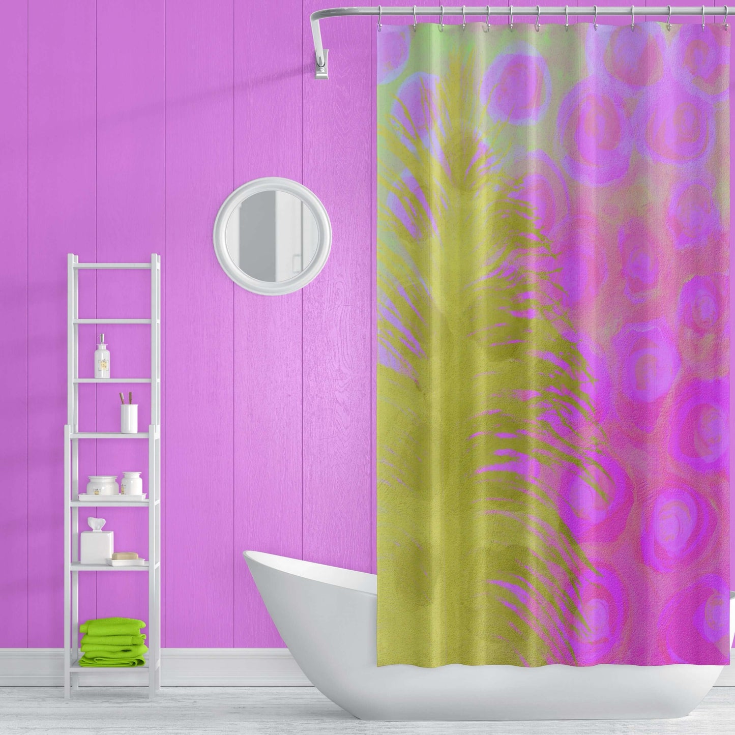 Olivine Abstract Art Colorful Shower Curtain