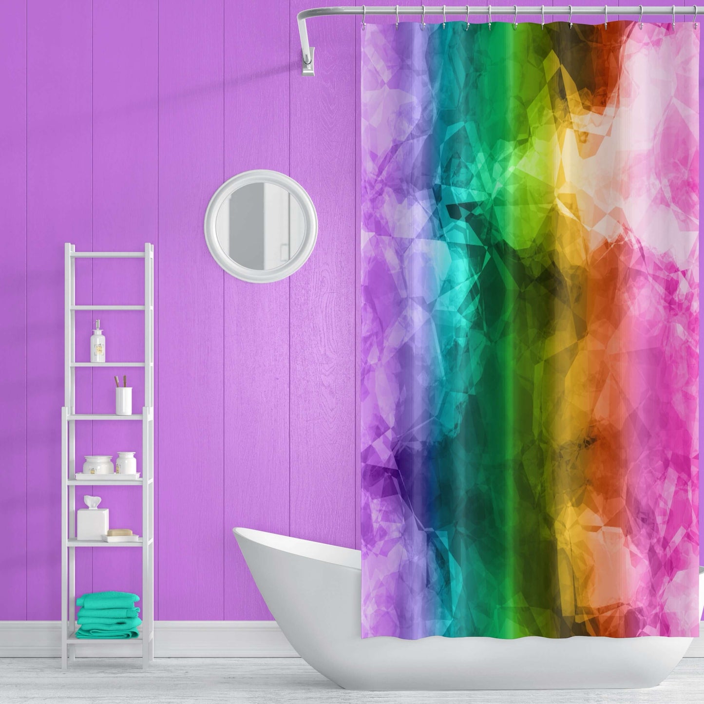 Rainbow Crumple Abstract Art Colorful Shower Curtain