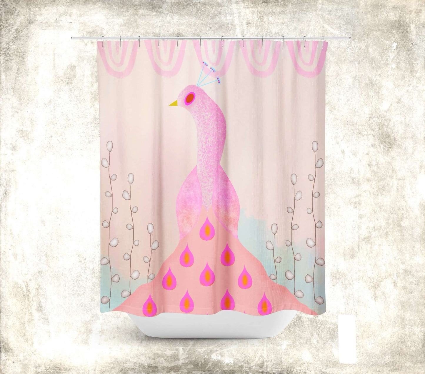 Pink Peacock Softly Colorfull Shower Curtain