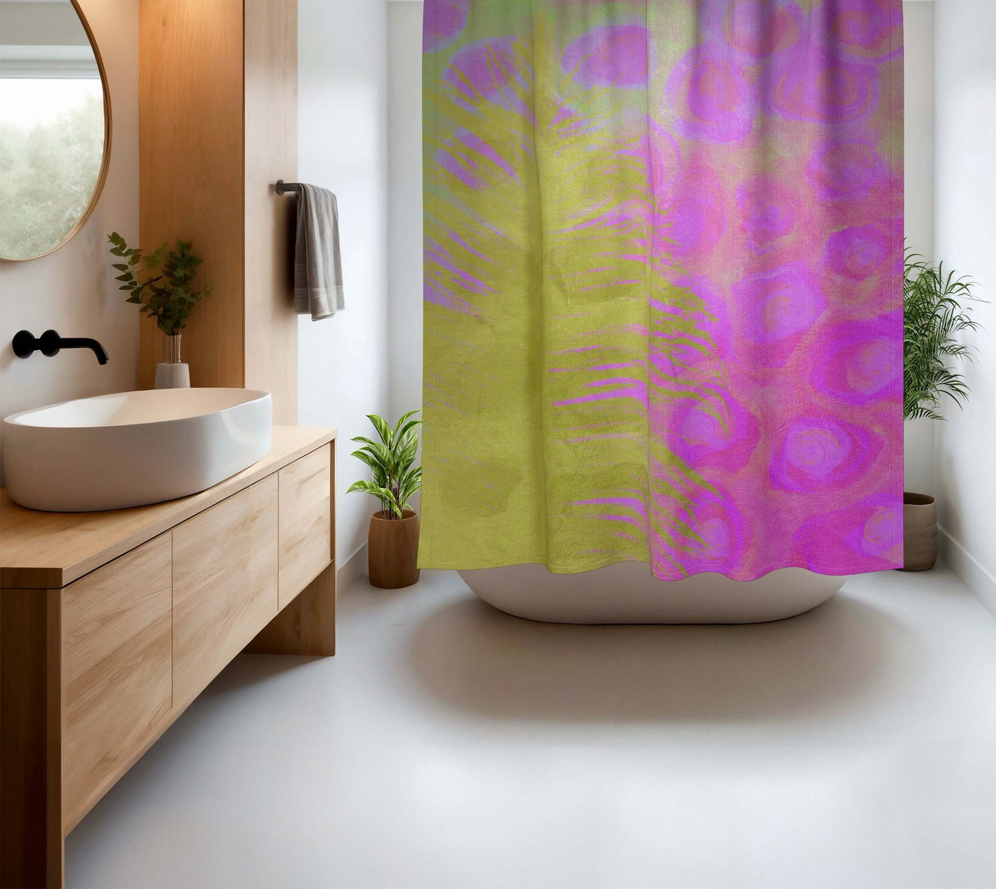 Olivine Abstract Art Colorful Shower Curtain