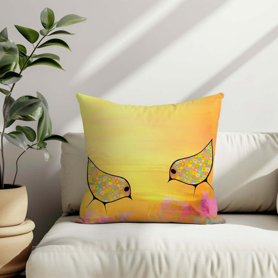 Yellow Birds Premium Colorful Pillow