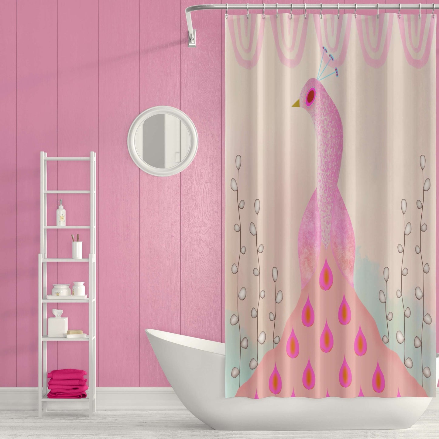 Pink Peacock Softly Colorfull Shower Curtain