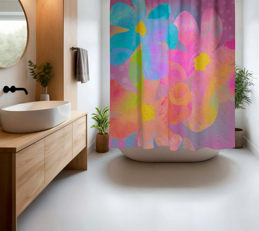 Hippie Flowers Abstract Art Colorful Shower Curtain