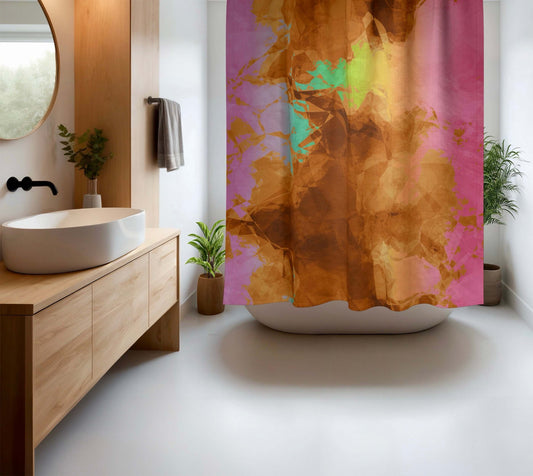 Burnt Rainbow Crumple Abstract Art Colorful Shower Curtain