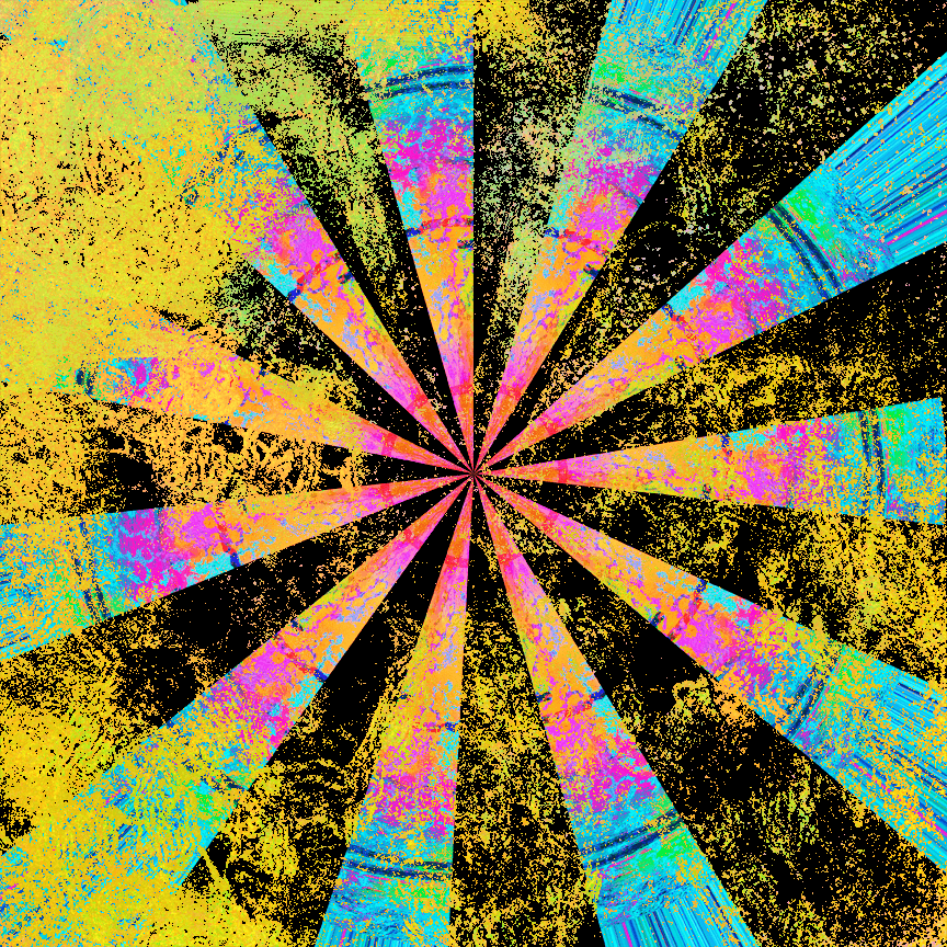 Psychedelic Black Radial with Blue and Yellow “California Dreamin’” Abstract Art Canvas Print Wall Art